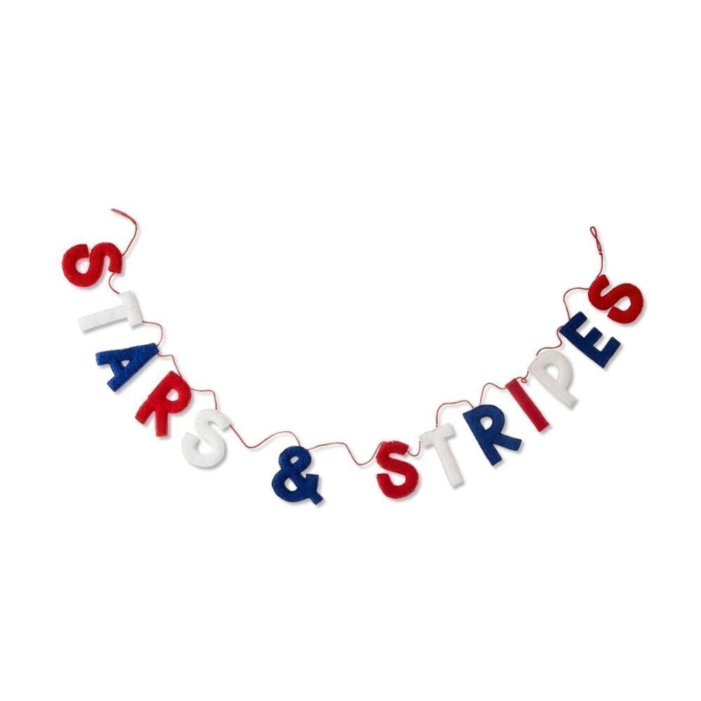 4th of July, Patriotic Stars & Stripes Fabric Garland, Red/White/Blue, 6'
